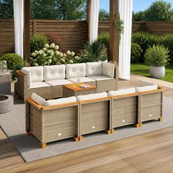 9-Piece Outdoor Patio Sofa Set with Cushions in Beige