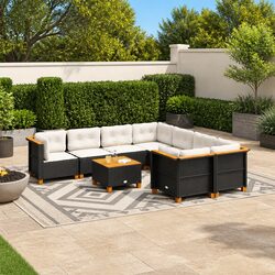 9-Piece Modular Garden Sofa Set with Cushions in Black
