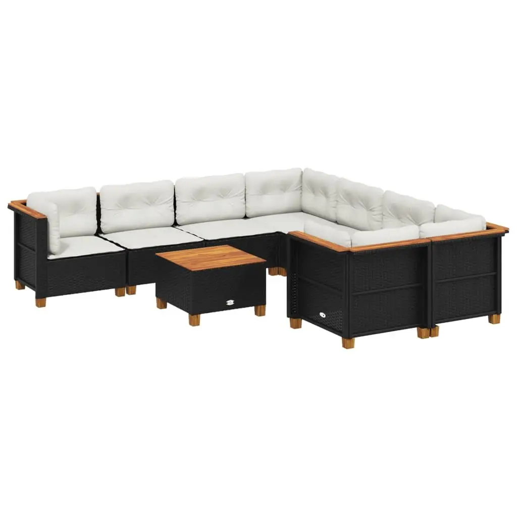9-Piece Modular Garden Sofa Set with Cushions in Black