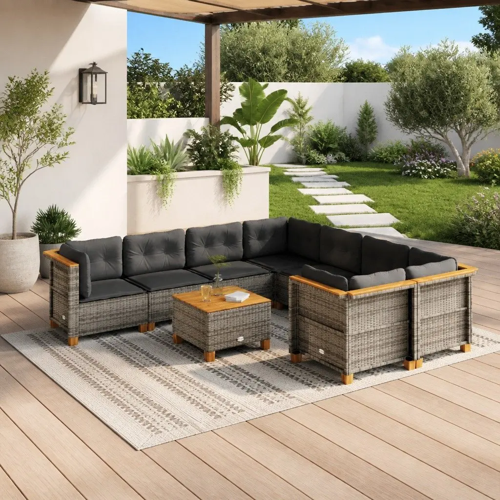 9 Piece Garden Sofa Set PE Rattan Grey Outdoor Furniture Patio Seating