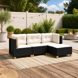 Durable 4 Piece Garden Sofa Set in Black Poly Rattan