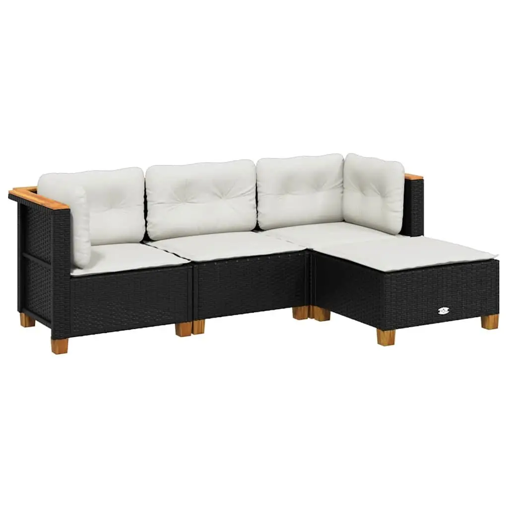 Garden Sofa Set PE Rattan 4 Piece Modular Outdoor Furniture Black