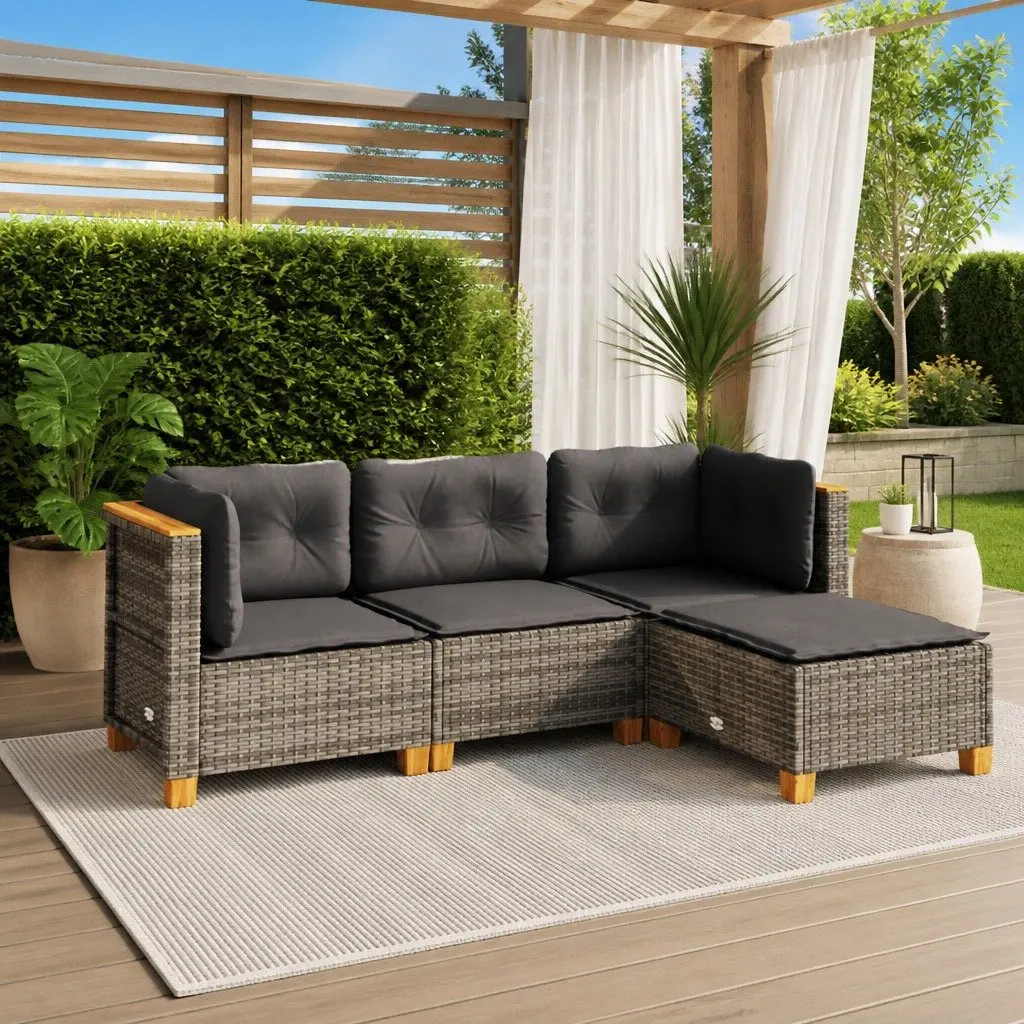 4-Piece Modular Garden Sofa Set with Grey Cushions
