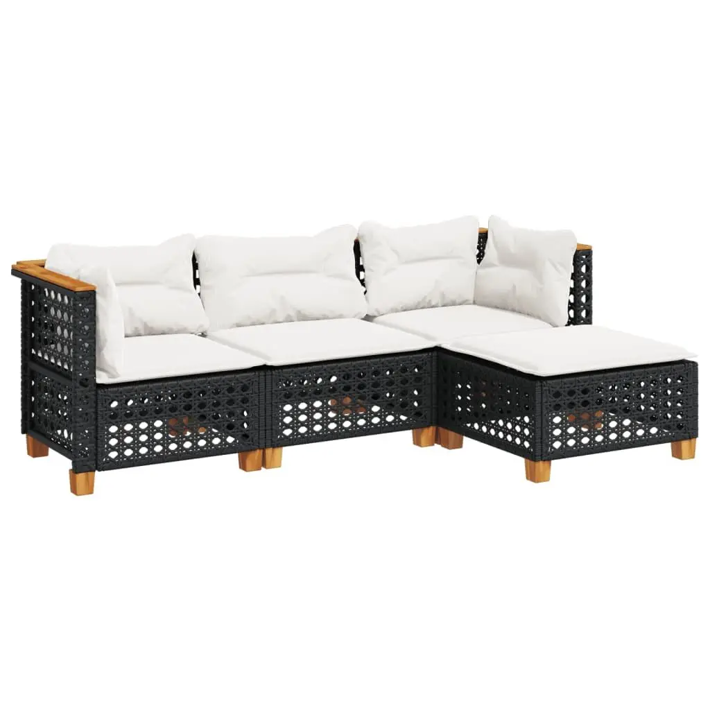 Black Poly Rattan Garden Sofa Set with Cushions