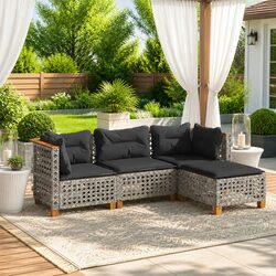 Premium 4 Piece Outdoor Sofa Set with Grey Rattan Cushions