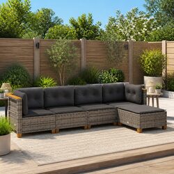 Premium 5-Piece Grey Poly Rattan Garden Sofa Set