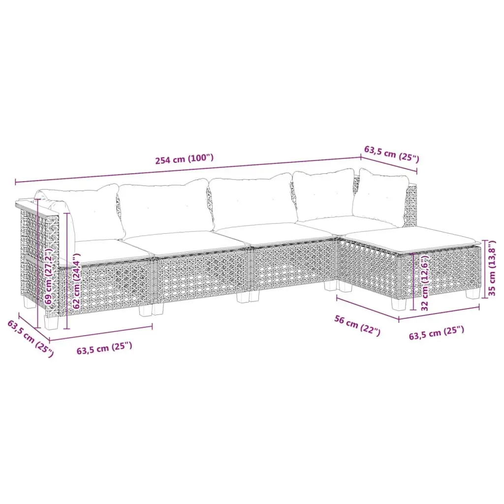 Garden Sofa Set PE Rattan 5 Piece Outdoor Furniture Black