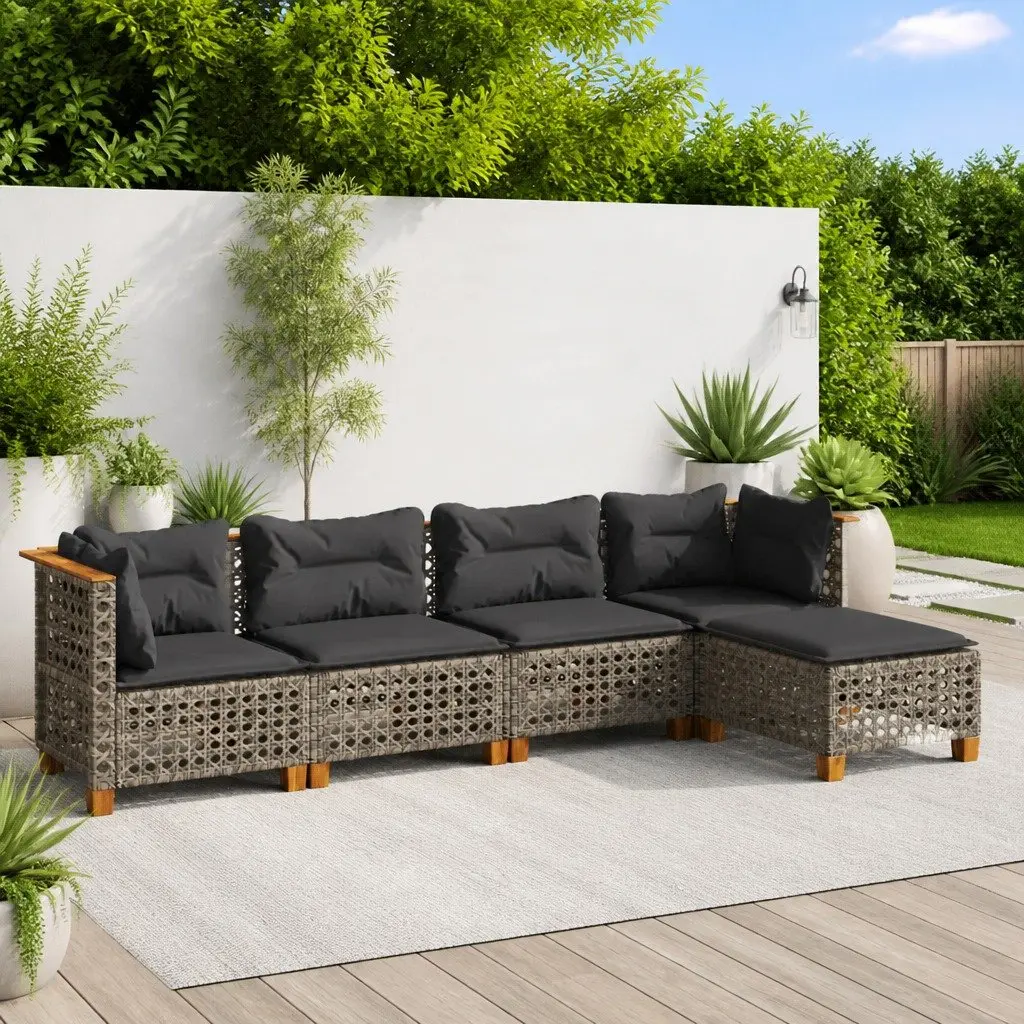 5-Piece Grey Modular Garden Sofa Set with Cushions