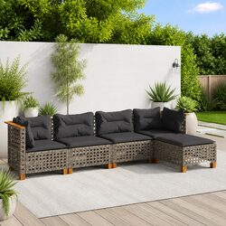 5-Piece Grey Modular Garden Sofa Set with Cushions