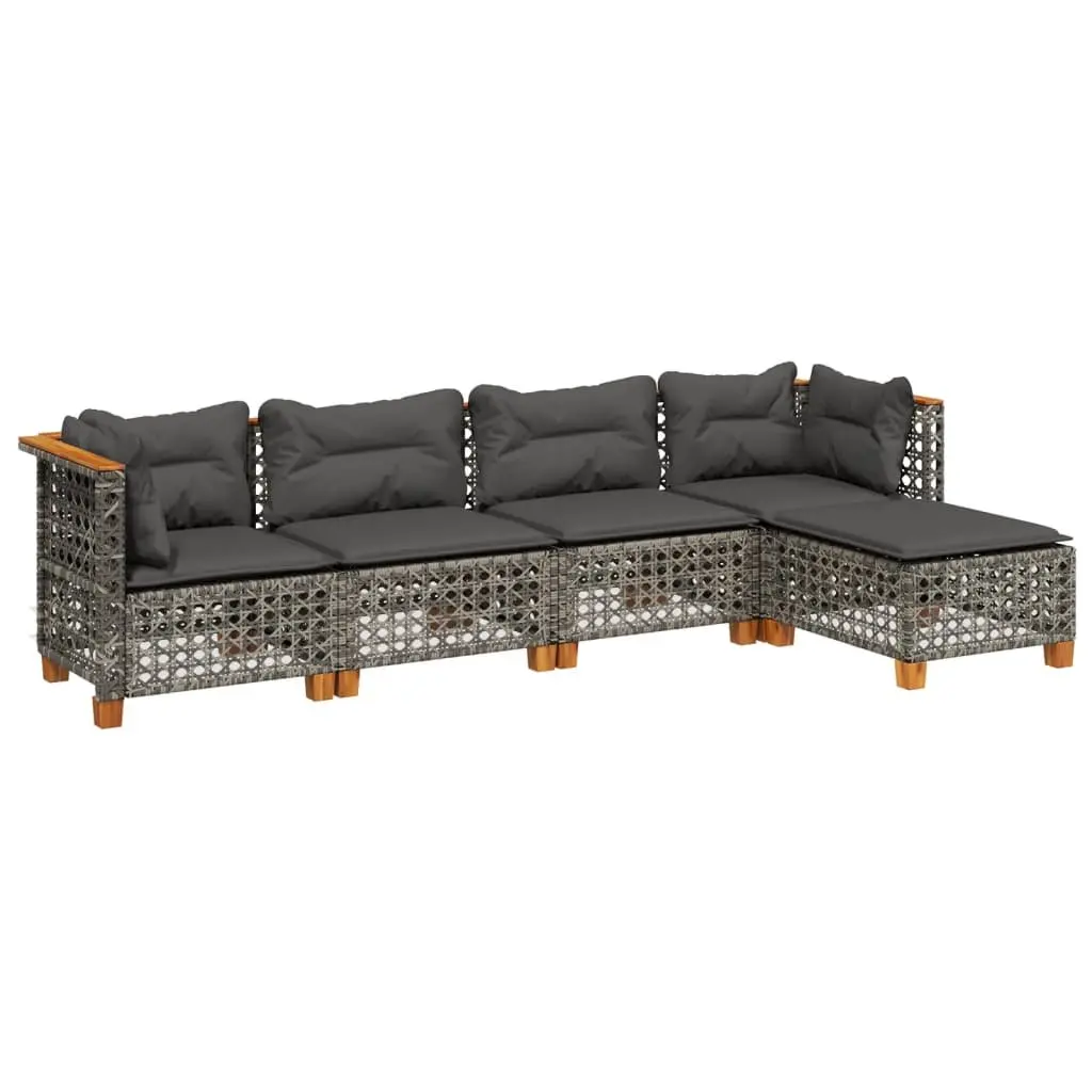 5-Piece Grey Modular Garden Sofa Set with Cushions