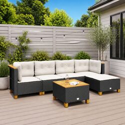 Sturdy 6-Piece Black Garden Sofa Set with Cushions
