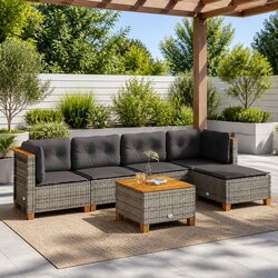 6-Piece Modular Grey Garden Sofa Set for Outdoors