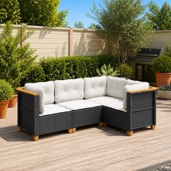 Black Poly Rattan 4 Piece Garden Sofa Set with Cushions
