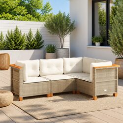 Beige 4-Piece Outdoor Garden Sofa Set with Cushions