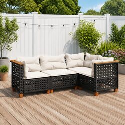 Premium Black Poly Rattan Outdoor Sofa Set - 4 Pieces
