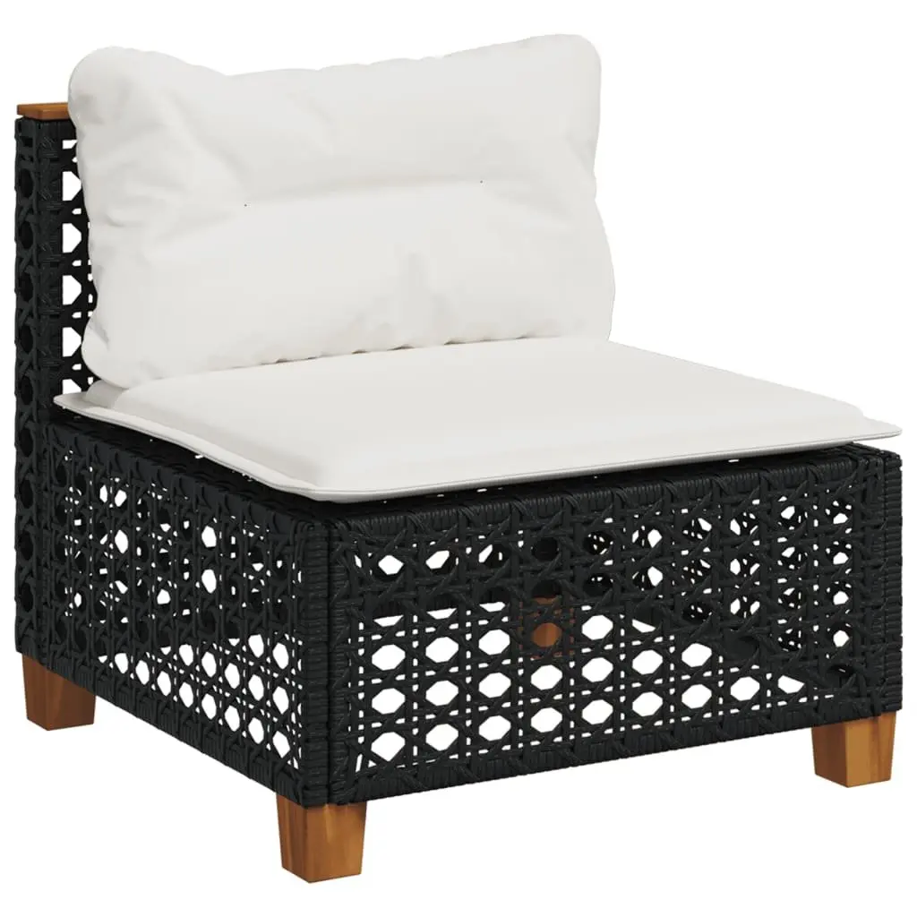 Outdoor Garden Sofa Set 4 Piece Black Poly Rattan Patio Furniture with Cushions