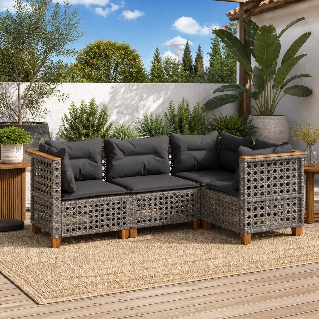 Grey 4-Piece Outdoor Rattan Sofa Set