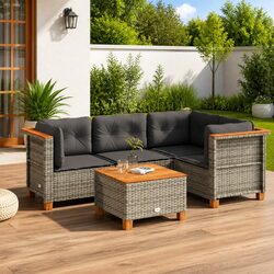 5-Piece Grey Outdoor Patio Sofa Set with Cushions