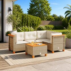 Beige Rattan Garden Sofa Set 5 Piece Modular Outdoor Furniture
