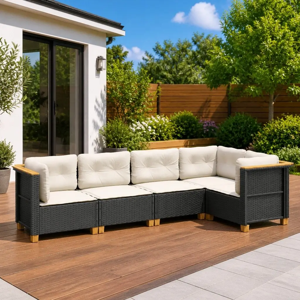 Garden Sofa Set PE Rattan 5 Piece Modular Outdoor Furniture Black