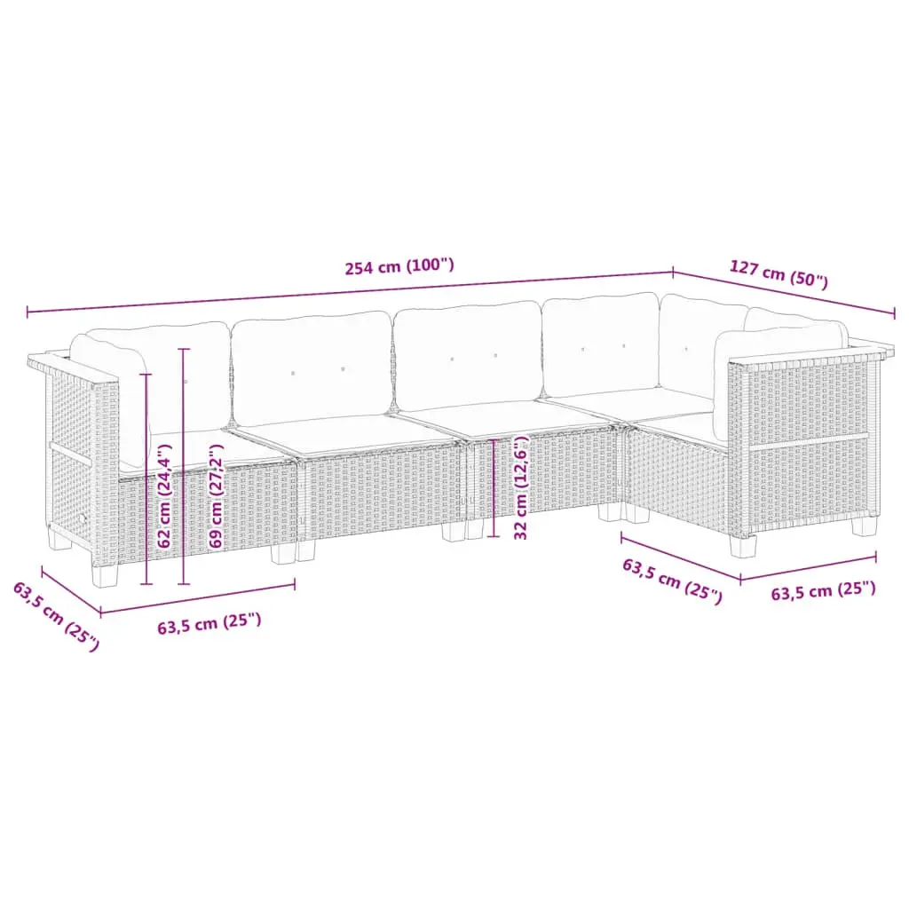5 Piece Modular Garden Sofa Set in Grey