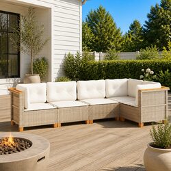 High-Quality 5 Piece Garden Sofa Set in Beige with Cushions