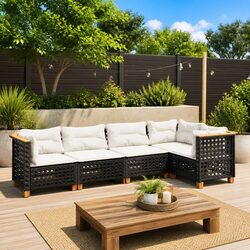 5 Piece Modular Garden Sofa Set in Black Rattan