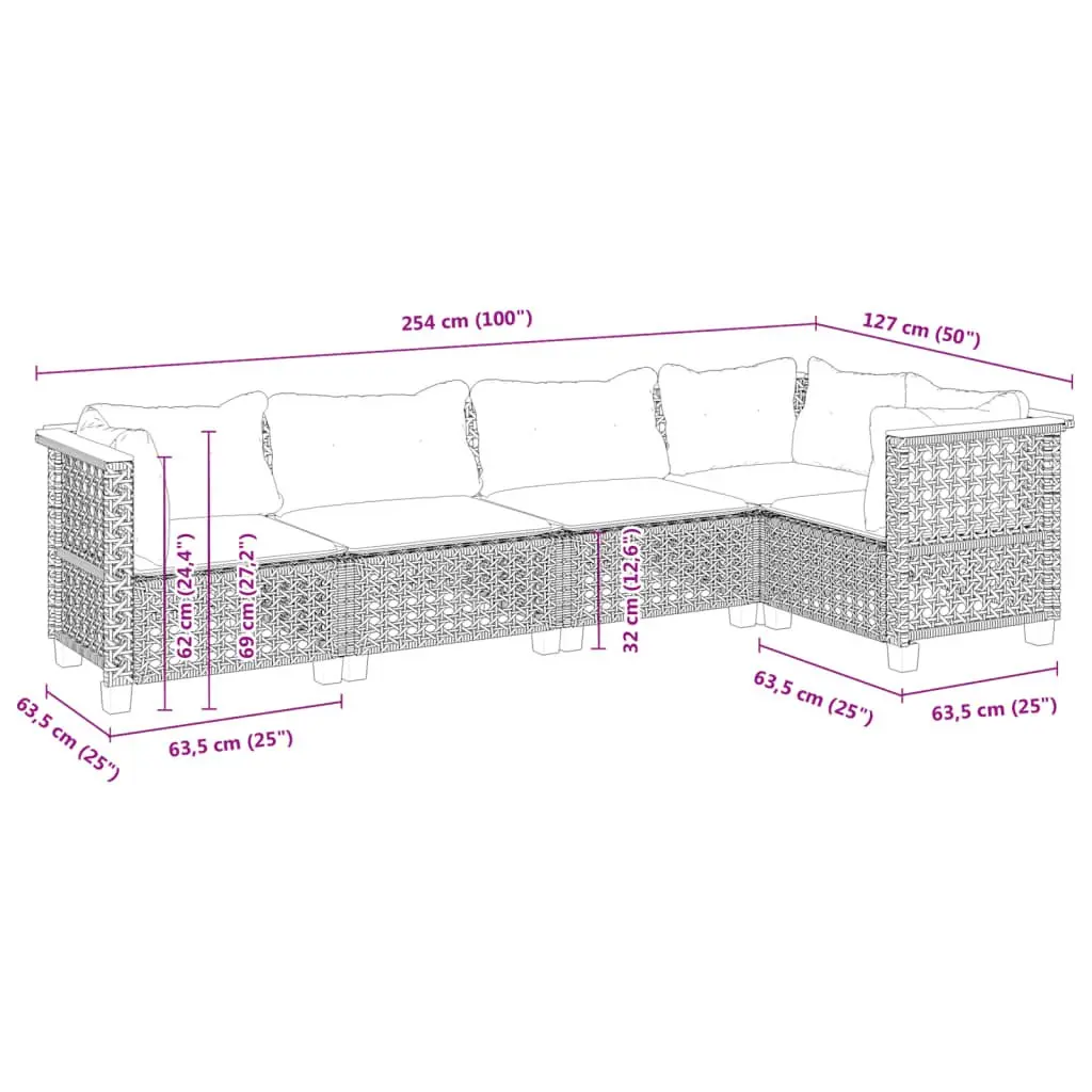 5 Piece Modular Garden Sofa Set in Black Rattan