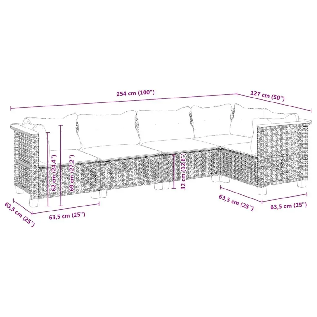 5 Piece Modular Garden Sofa Set for Outdoor Relaxation