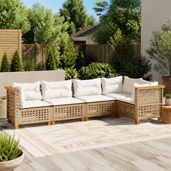 5-Piece Garden Sofa Set with Beige Cushions for Outdoors