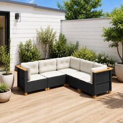5 Piece Black Poly Rattan Outdoor Garden Sofa Set