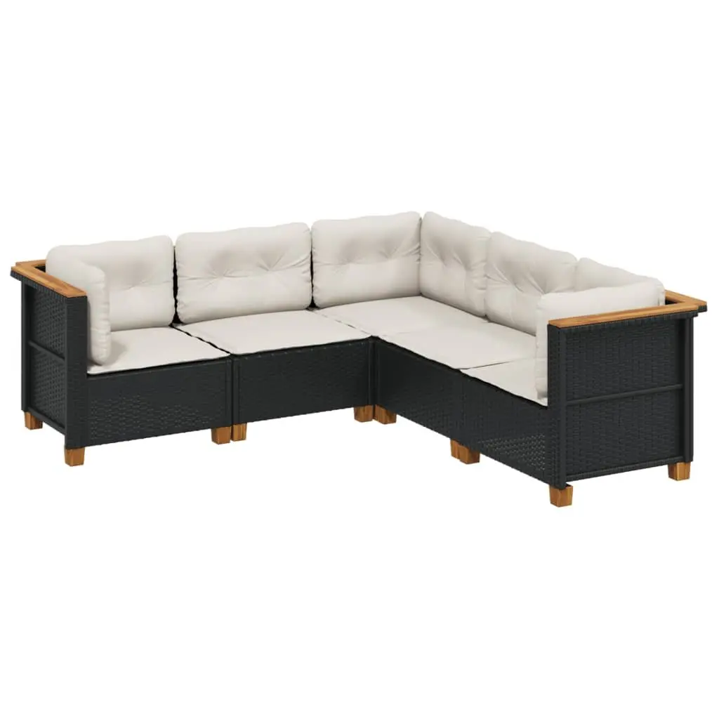 5 Piece Outdoor Garden Sofa Set PE Rattan Black with Cushions