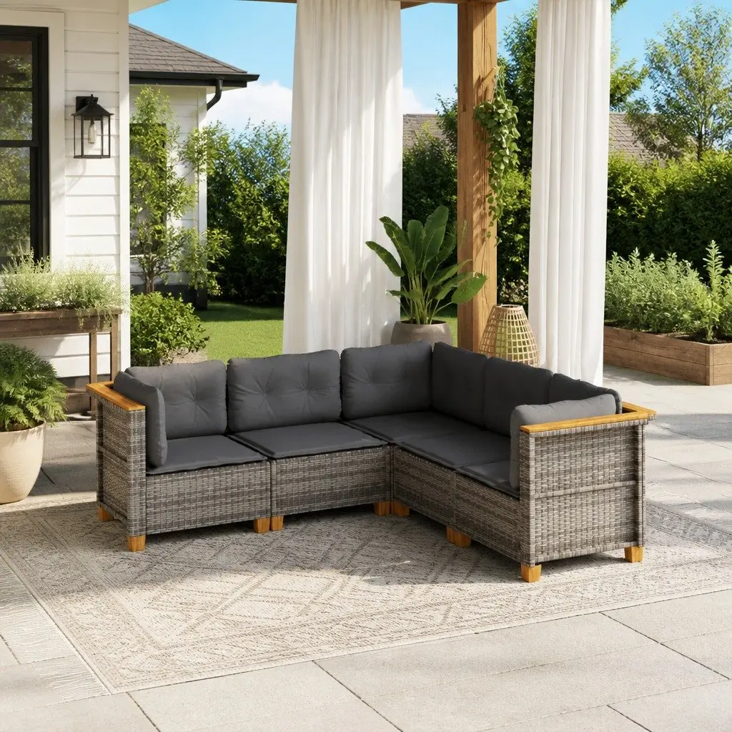 Garden Sofa Set PE Rattan 5 Piece Outdoor Furniture Modular Grey