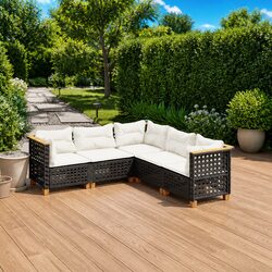 5 Piece Outdoor Garden Sofa Set with Cushions in Black