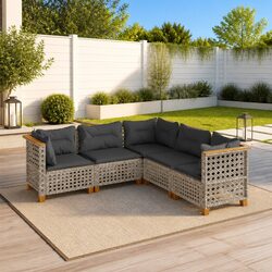 5 Piece Grey Poly Rattan Garden Sofa Set for Patios