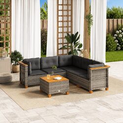 Sturdy 6 Piece Grey Rattan Garden Sofa Set