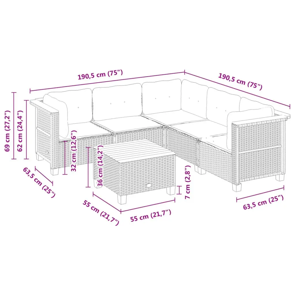6 Piece Grey Rattan Garden Sofa Set