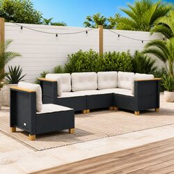 5 Piece Black Poly Rattan Outdoor Garden Sofa Set