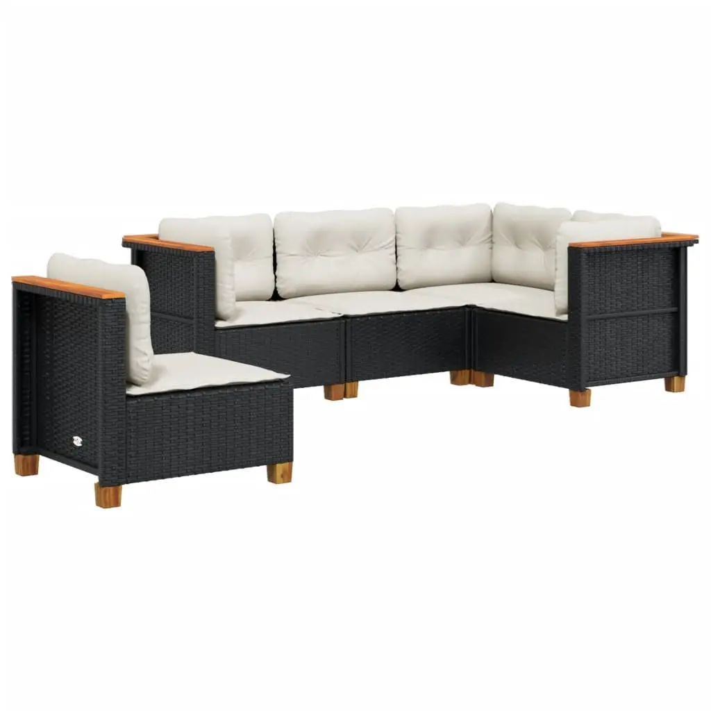 5 Piece Black Poly Rattan Outdoor Garden Sofa Set