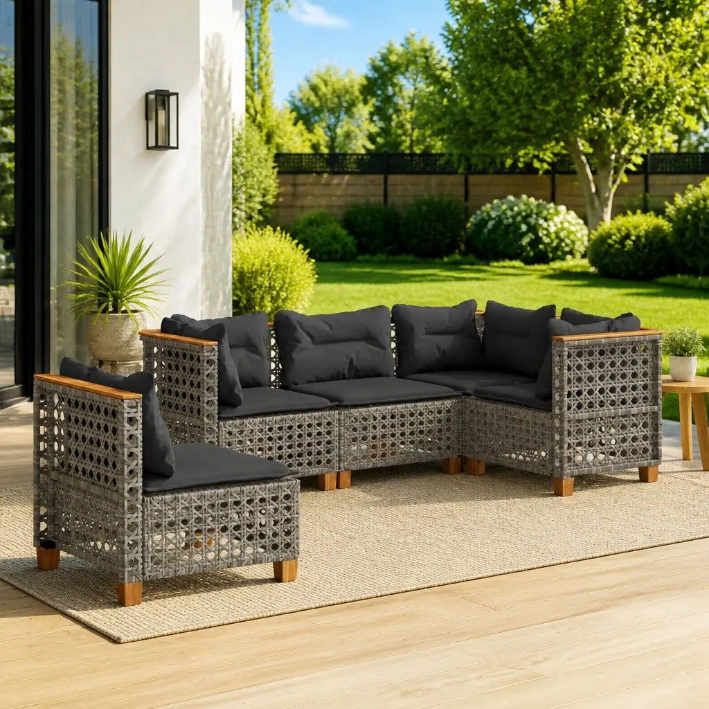 5-Piece Modular Garden Sofa Set with Grey Cushions