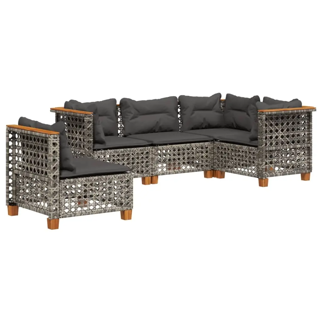 5-Piece Modular Garden Sofa Set with Grey Cushions