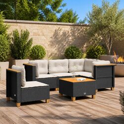 Exceptional 6 Piece Black Poly Rattan Outdoor Sofa Set