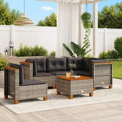 6-Piece Modular Grey Poly Rattan Garden Sofa Set