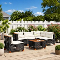 6-Piece Black Modular Patio Sofa Set with Cushions