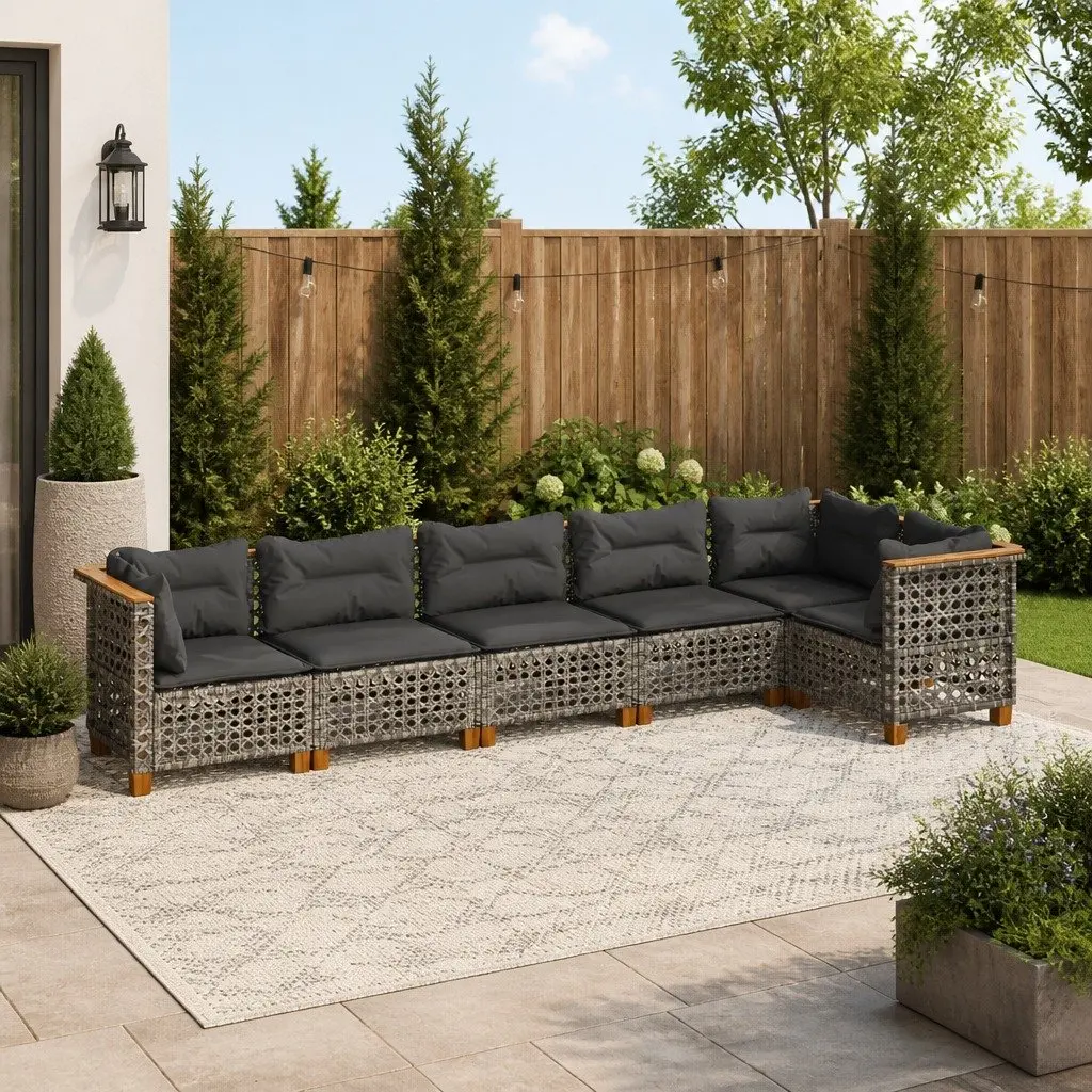 Garden Sofa Set PE Rattan 6 Piece Modular Outdoor Furniture Grey