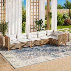 Beige Modular 6 Piece Garden Sofa Set with Cushions