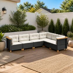 Premium 6 Piece Garden Sofa Set with Black Rattan