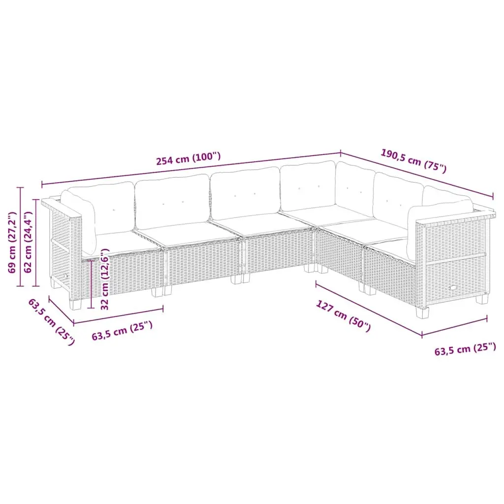6 Piece Garden Sofa Set with Black Rattan