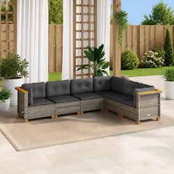 Stylish Grey Poly Rattan 6-Piece Garden Sofa Set