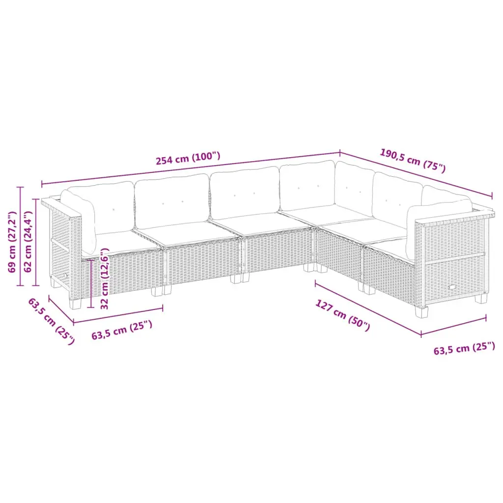 Grey Poly Rattan 6-Piece Garden Sofa Set